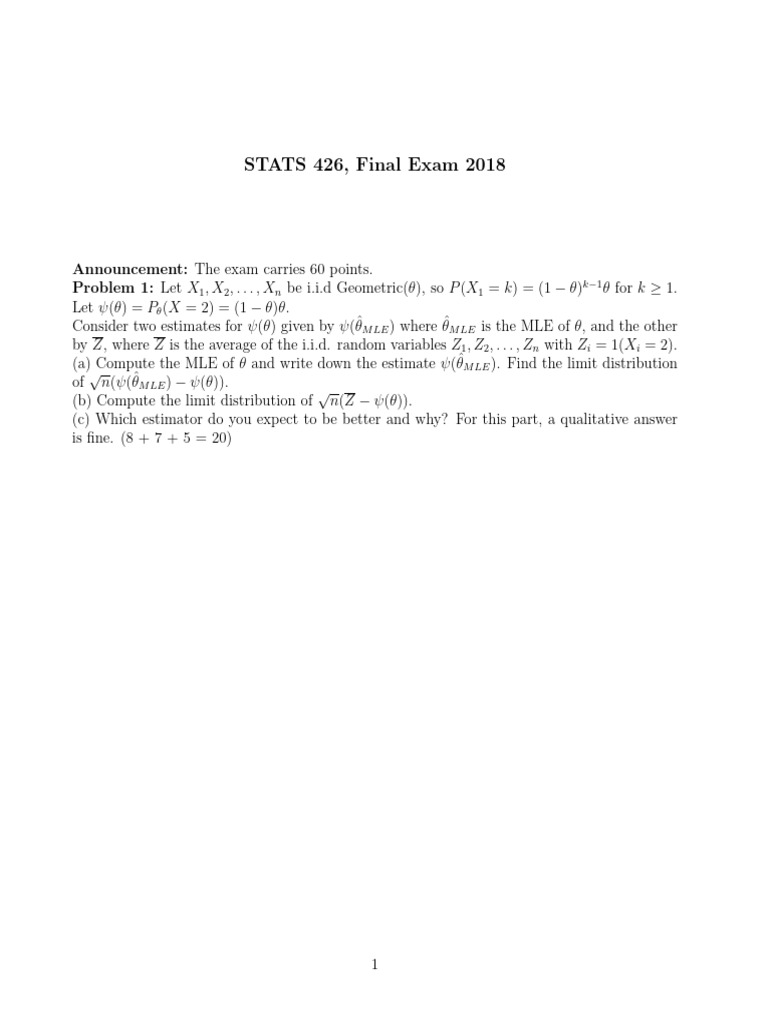 Stat426 Fall18 Finalexam | PDF