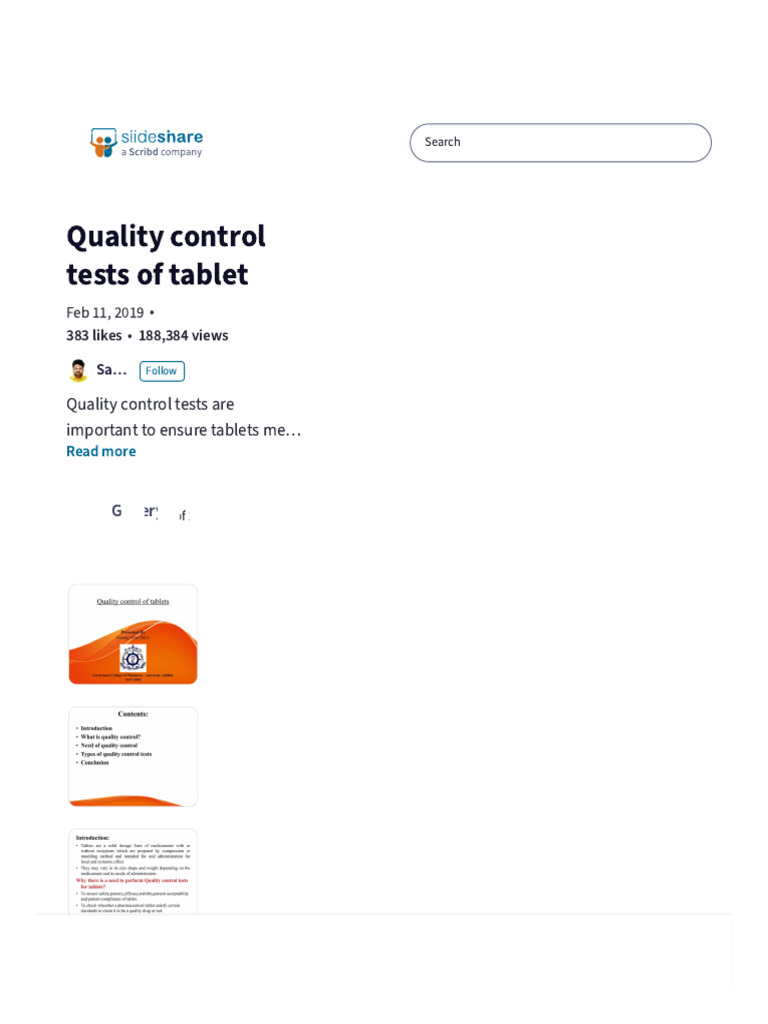 Quality Control Tests for Tablets | PDF | Tablet (Pharmacy) | Hardness
