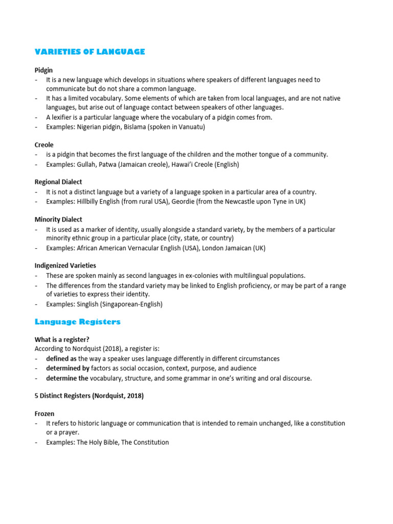 Varieties and Registers of Language Async | PDF | English Language ...