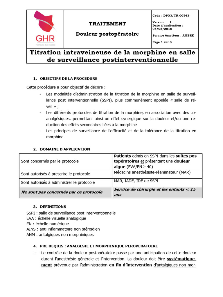 Protocole de titration morphine IV | PDF | Morphine | Médecine clinique