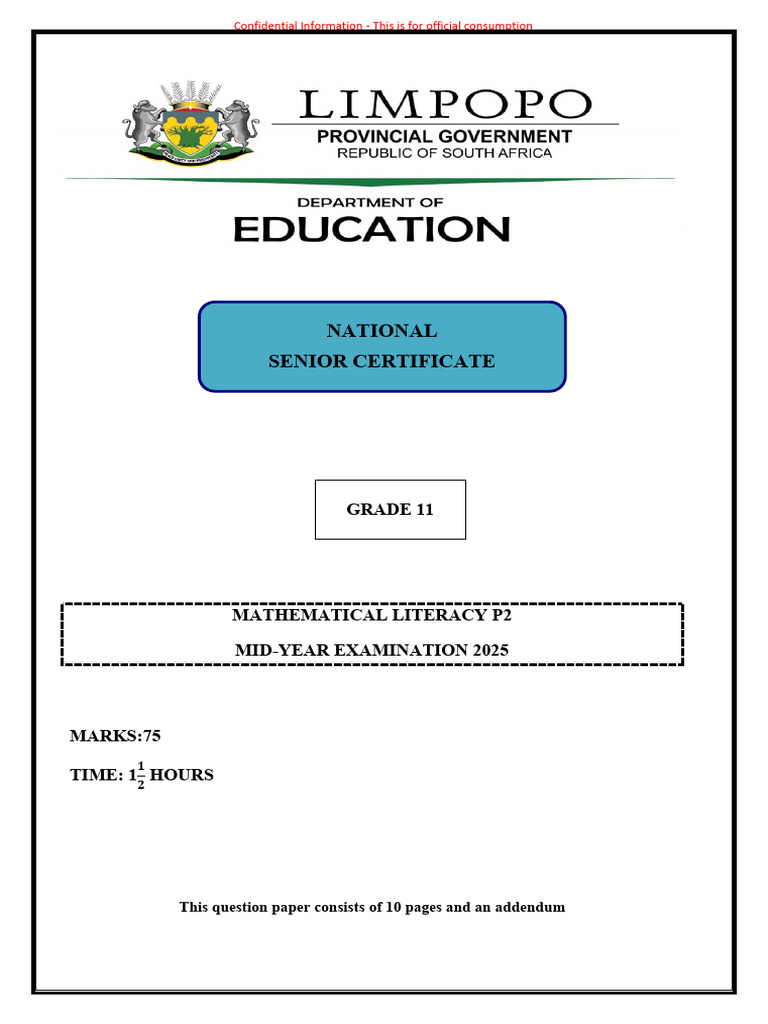 Grade 11 Mathematical Literacy Exam 2025 | PDF | Tablespoon | Volume