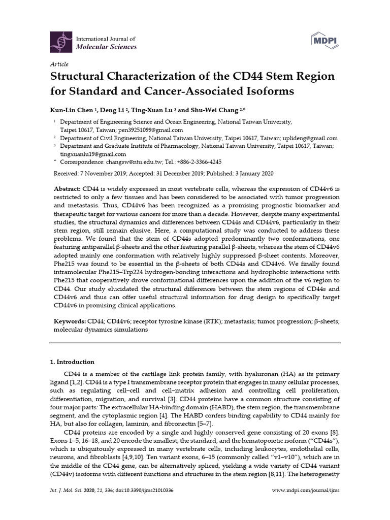 Structural Characterization of The CD44 Stem Regio | PDF | Beta Sheet ...