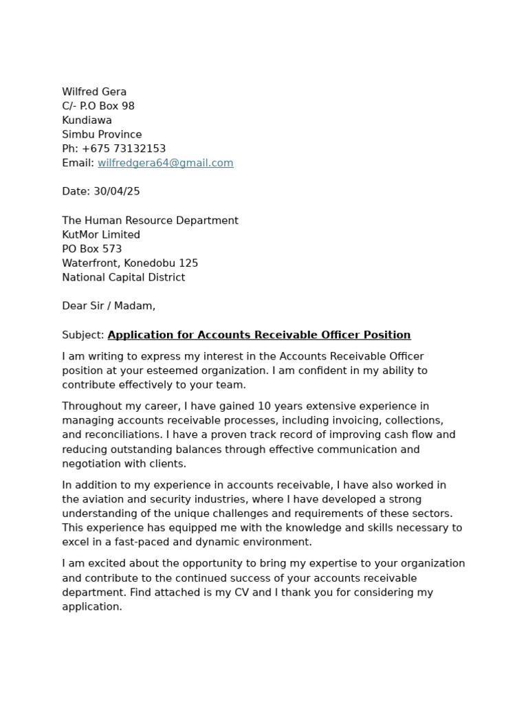 Application for Accounts Receivable Officer | PDF