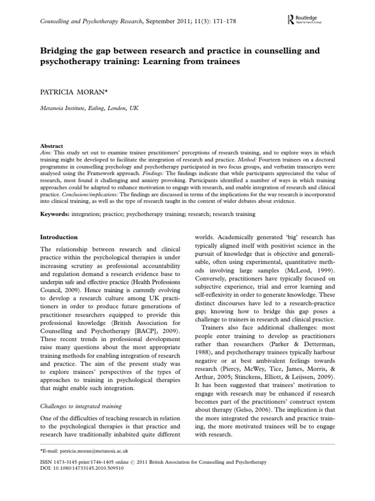 Moran 2011 Bridging The Gap Between Research and Practice in ...