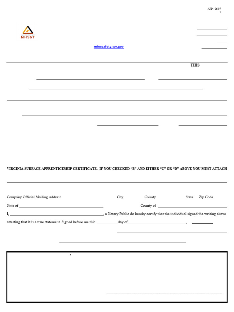 West Virginia Coal Miner Experience Form | PDF | Notary Public | Mining