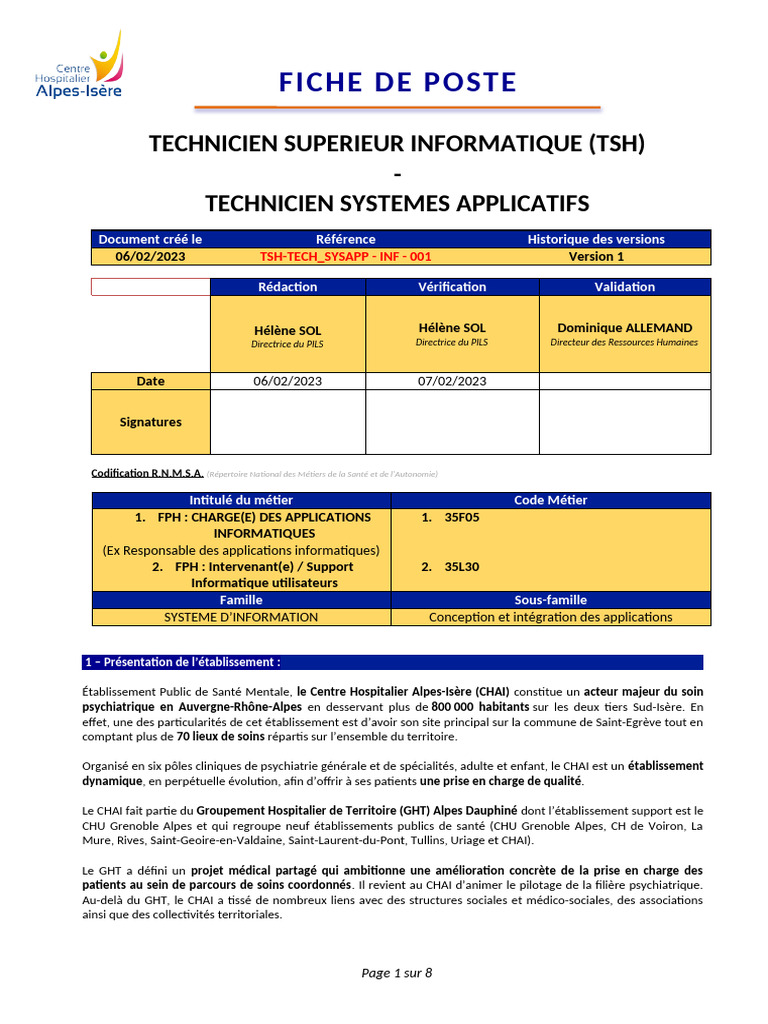 Fiche de Poste : Technicien Supérieur Informatique | PDF | Application ...