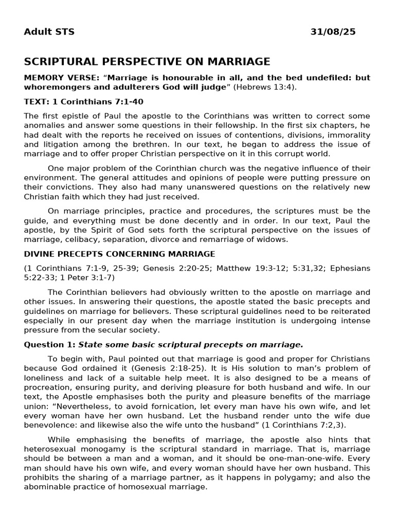Scriptural Guidelines for Marriage | PDF | Marriage | First Epistle To ...