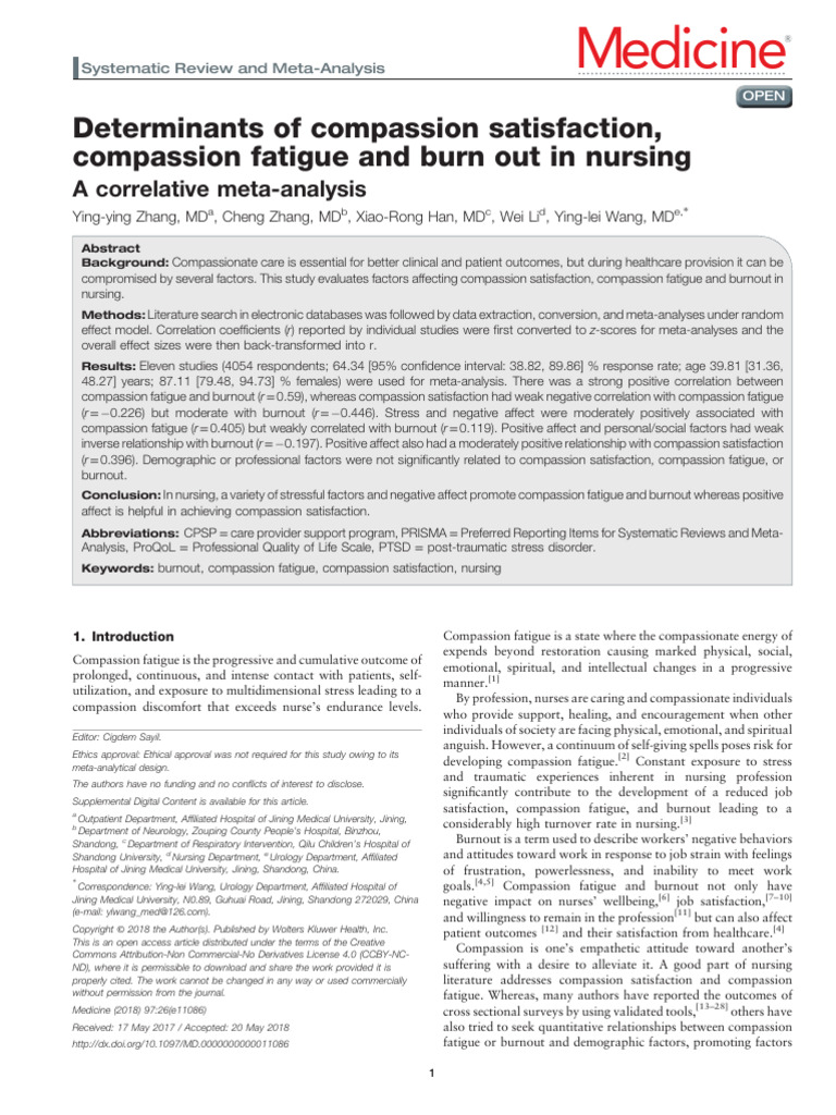 Compassion Fatigue and Burnout in Nursing | PDF | Meta Analysis | Nursing