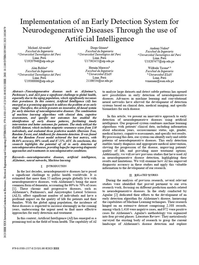 AI Early Detection of Neurodegenerative Diseases | PDF | Receiver ...