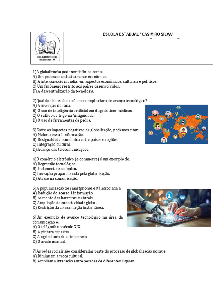 Avaliação de Geografia 3º Ano EMTI | PDF | Globalização | Economia