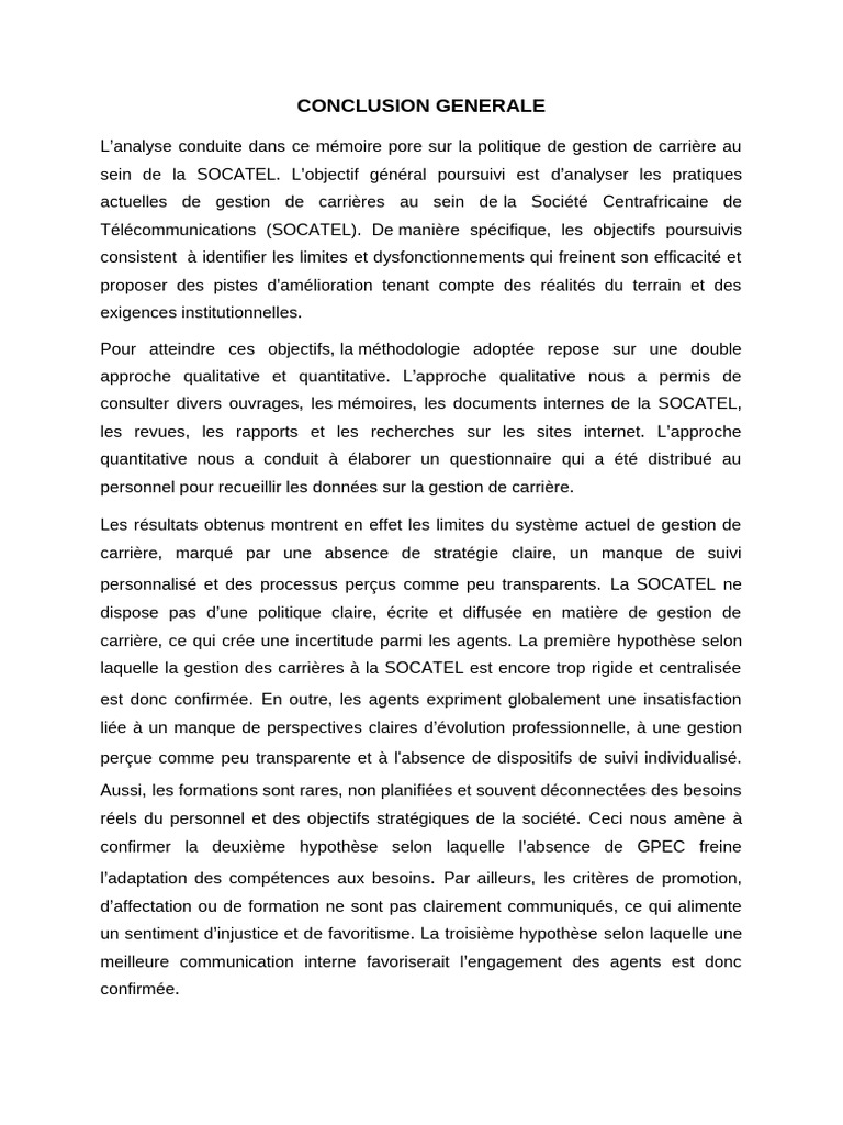 Amélioration de la gestion de carrière à SOCATEL | PDF | Gestion des ...