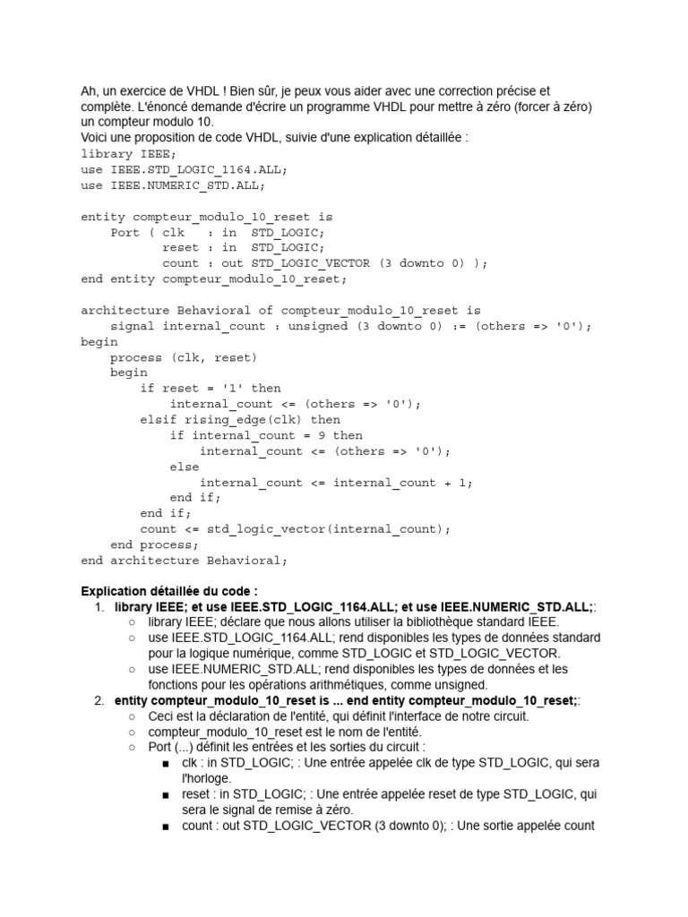 Compteur Modulo 10 en VHDL avec Reset | PDF | VHDL | Ingénierie ...
