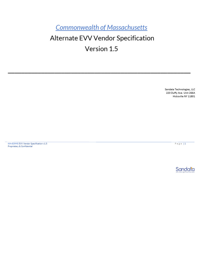 Massachusetts EVV Vendor Spec v1.5 | PDF | Specification (Technical ...