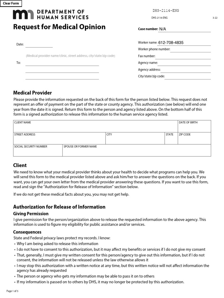 Medical Opinion Form DHS-2114 Guide | PDF | Supplemental Security ...