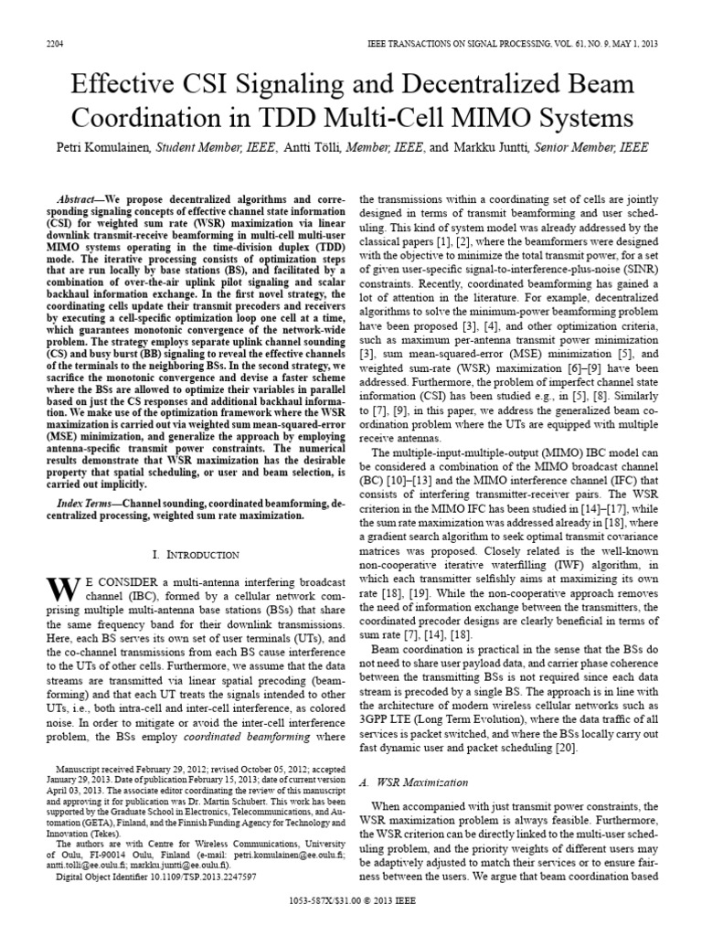 Decentralized Beam Coordination in MIMO | PDF | Mathematical ...