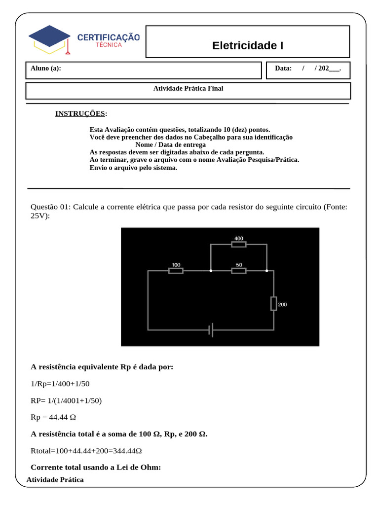 Cálculo de Corrente e Resistência em Circuitos | PDF | Circuitos em ...