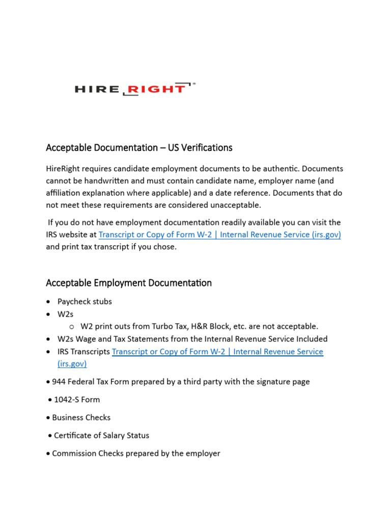 IRS Employment Verification Guidelines | PDF | Irs Tax Forms | Internal ...