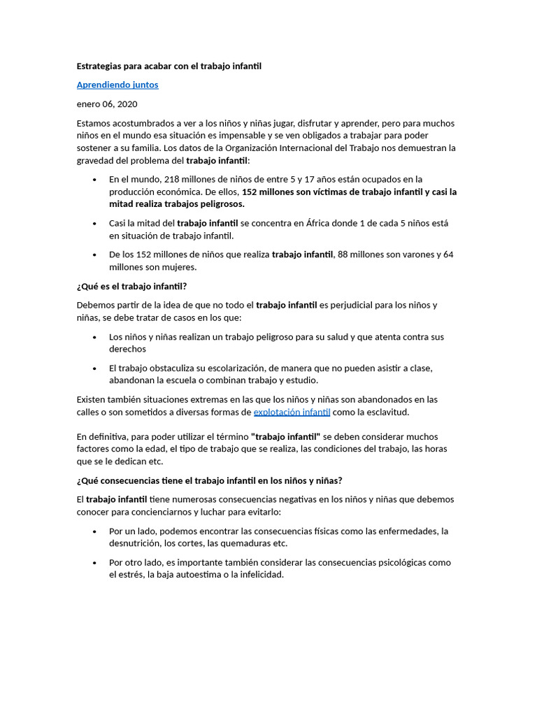 Estrategias para erradicar trabajo infantil | PDF | Trabajo infantil ...