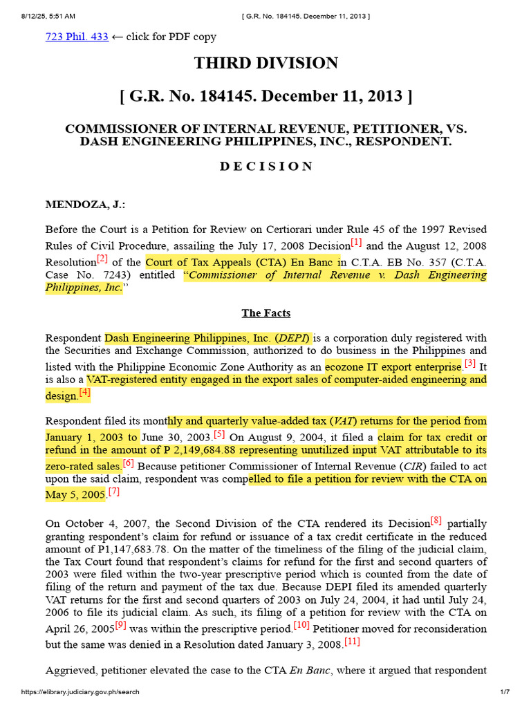 CIR v. Dash Engineering Phil | PDF | Value Added Tax | Taxes