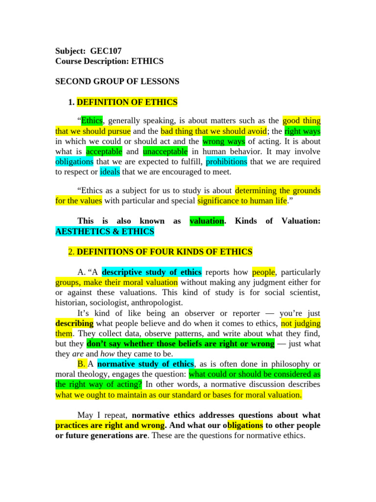 Understanding Ethics: Key Concepts Explained | PDF | Morality | Reason