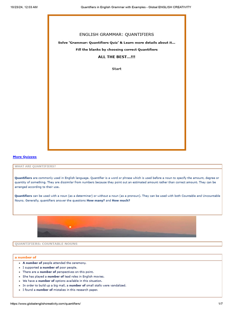 Examples of Quantifiers in English | PDF | English Language | English ...