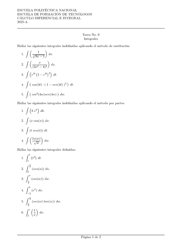 Tarea 6 C 2025 A | PDF | Integral | Análisis matemático
