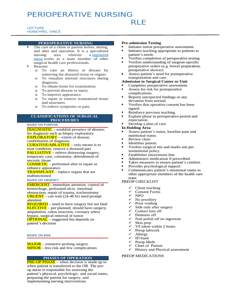 Perioperative Nursing Overview 2025 | PDF | Anesthesia | Surgery