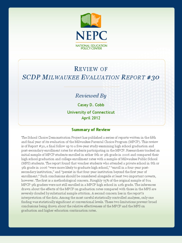 Milwaukee Choice Program Evaluation Review | PDF