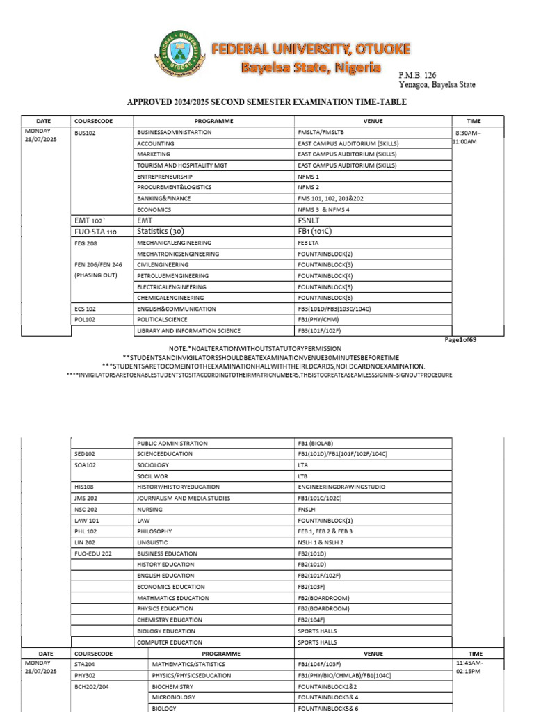 2024/2025 Exam Timetable Overview | PDF | Liberal Arts Education ...