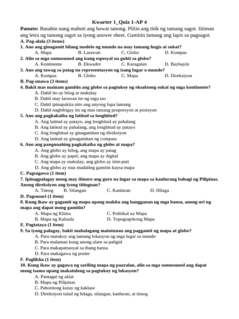 AP 4 - Q1-Quiz 1 | PDF