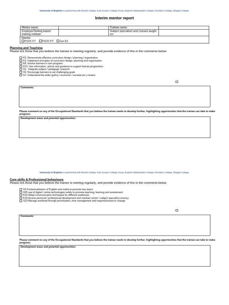 Interim Mentor Report for Trainee Evaluation | PDF | Mentorship | Learning