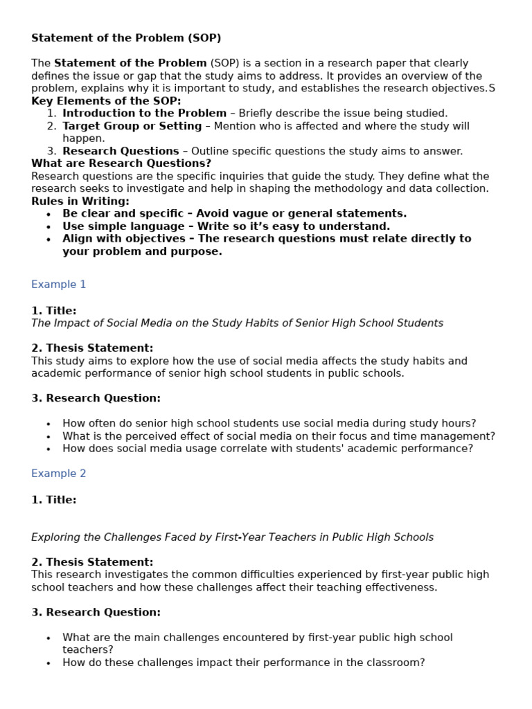 Research Problem Statement Guide | PDF | Self Esteem | Educational ...