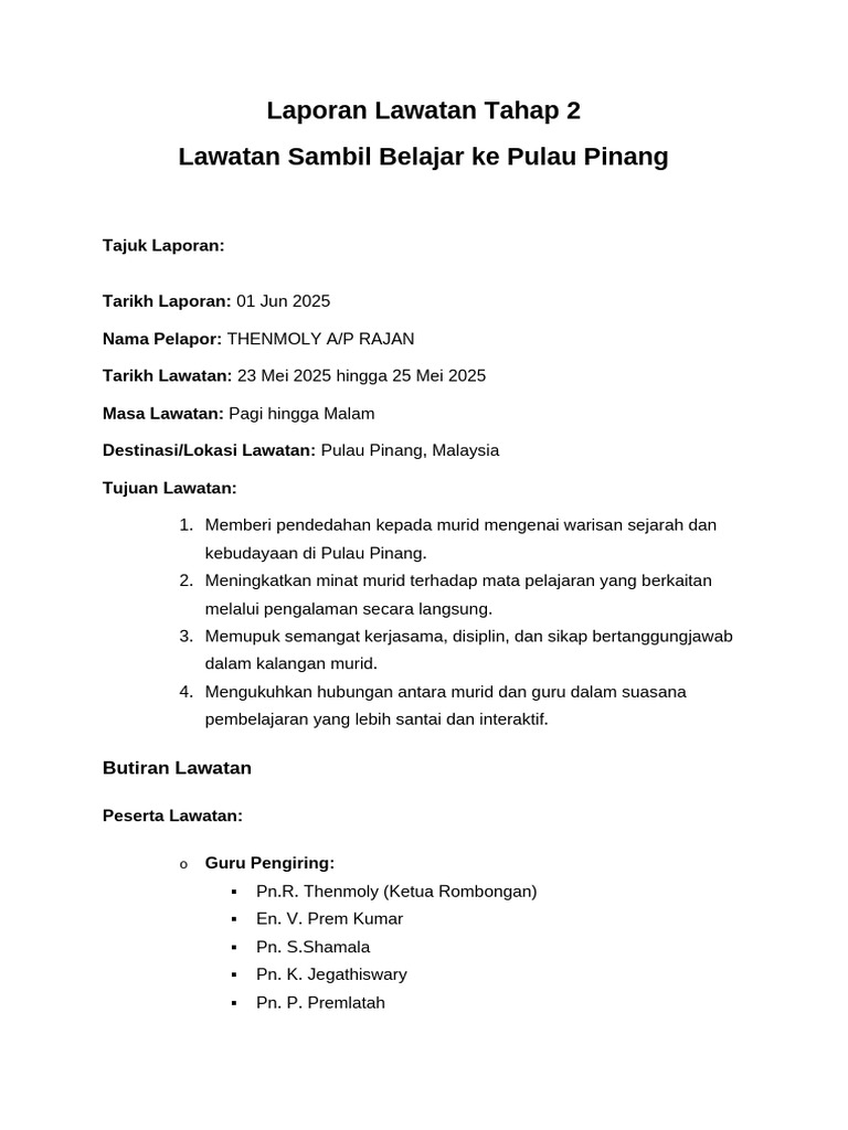 Laporan Lawatan Sambil Belajar SJK(T) | PDF
