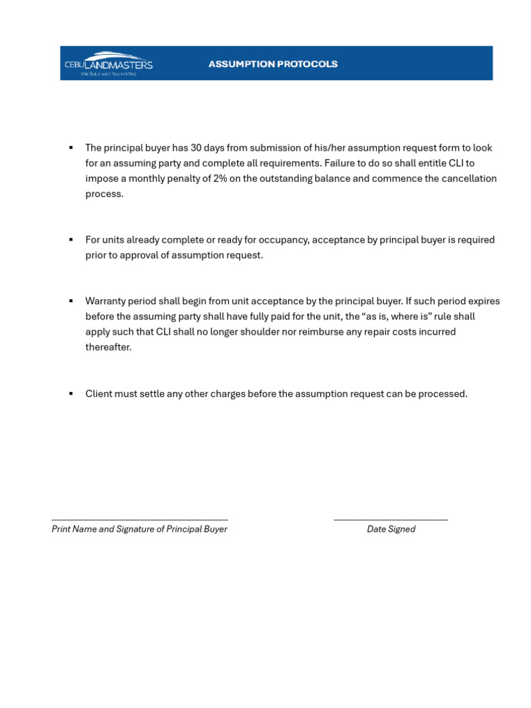 Assumption Request Guidelines and Penalties | PDF