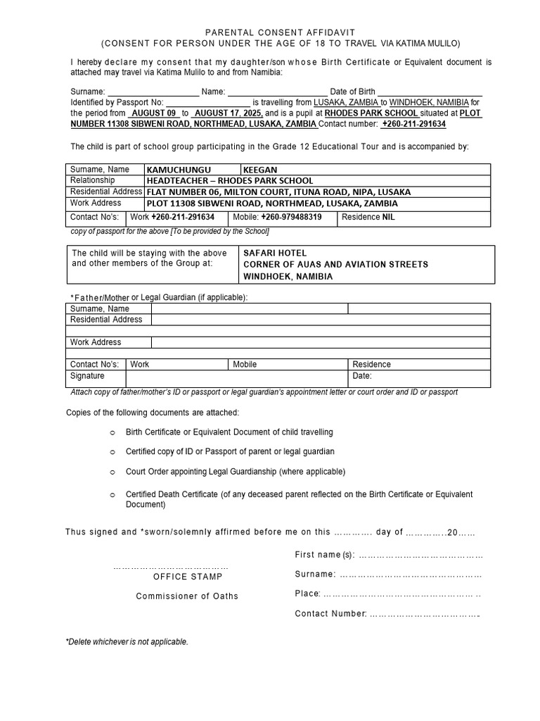 Parental Consent Affidavit for Travel | PDF | Birth Certificate | Parenting