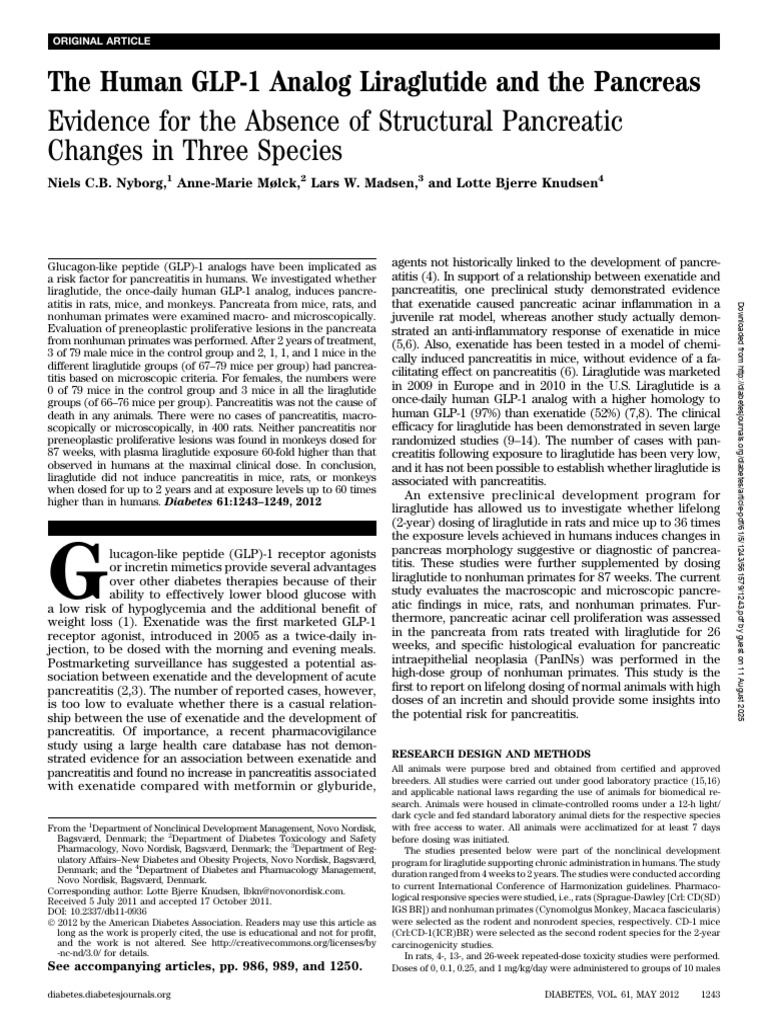The Human GLP-1 Analog Liraglutide and The Pancreas Evidence For The ...