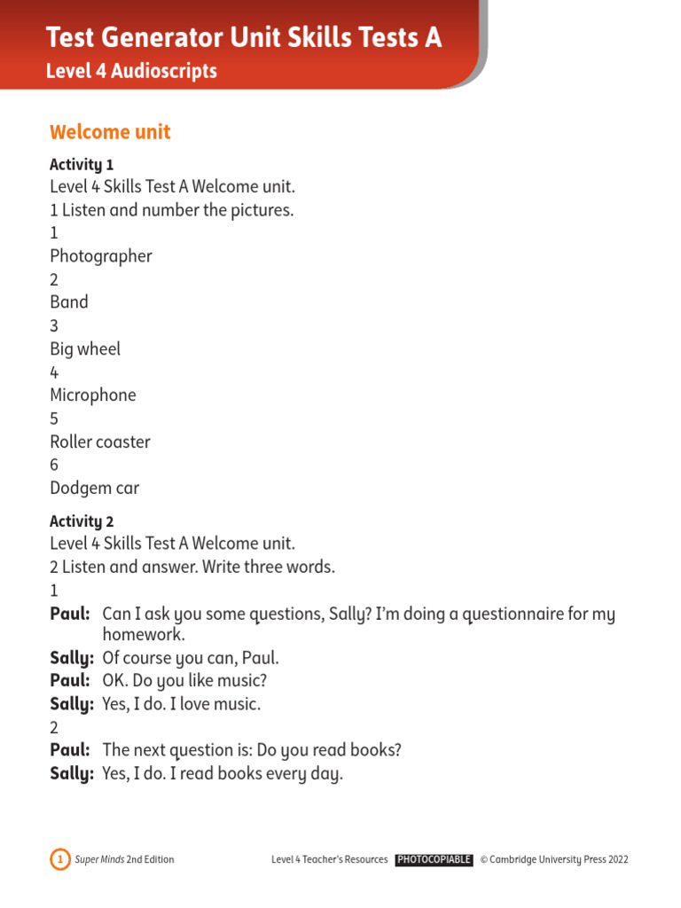 SM2ed Test Generator L4 Unit Skills Test A Audioscript | PDF