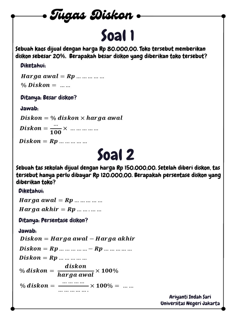 Soal Diskon Matematika Kelas 6-7 | PDF