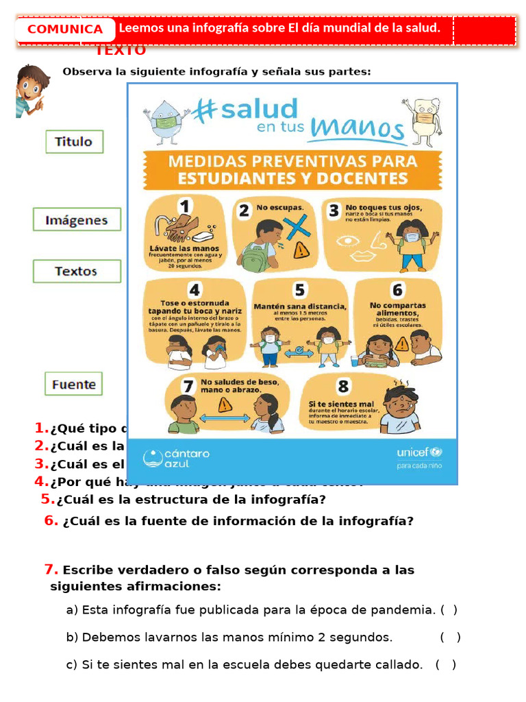 D1 A1 Ficha Com. Leemos Una Infografía Sobre El Cuidado de La Salud | PDF
