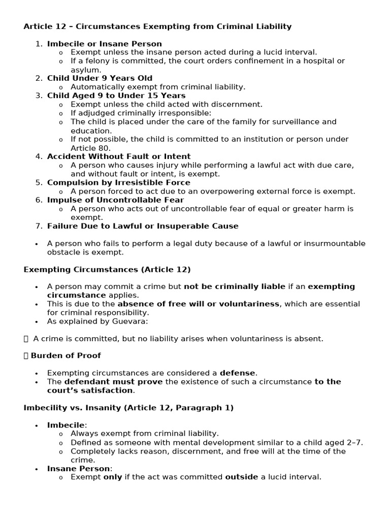 Article 12 Crim Law | PDF | Insanity Defense | Negligence
