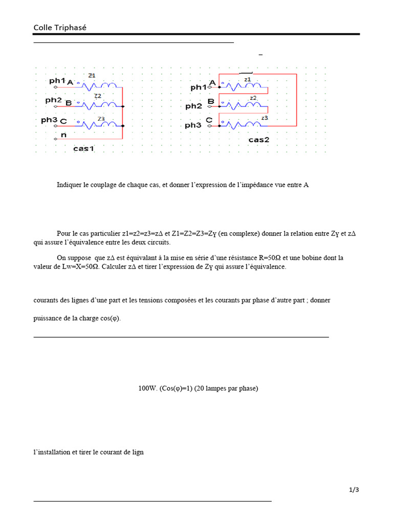 Colle Triphasée : Théorèmes et Calculs | PDF | Puissance (physique ...