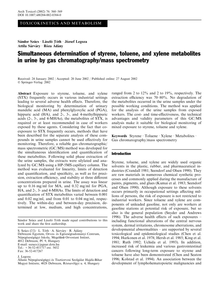 Monitoring Xylene Metabolites in Urine | PDF | Gas Chromatography ...