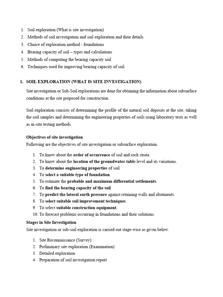 Soil Exploration and Investigation Methods | PDF