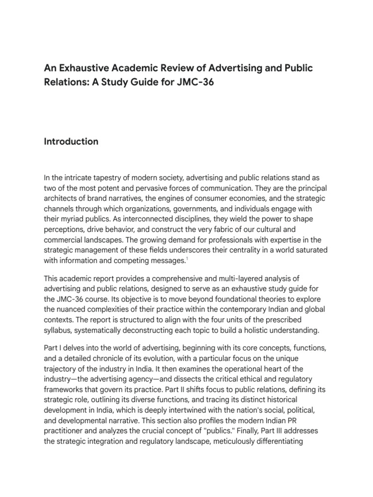 Advertising and PR Study Guide for JMC-36 | PDF | Public Relations ...