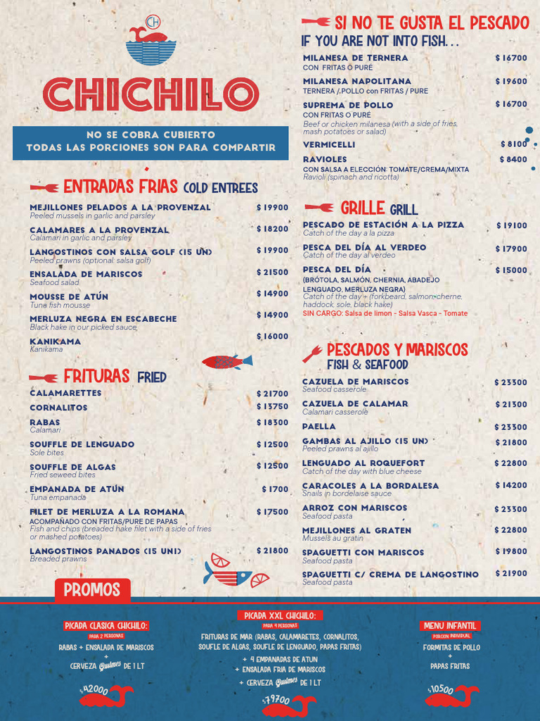 Menú Infantil y Entradas en Chichilo | PDF | Mariscos | Alimentos