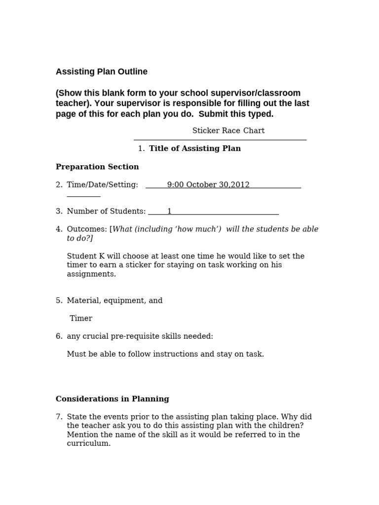 Assisting - Plan - Template # 2 Oct. 29 | PDF | Teachers | Human ...