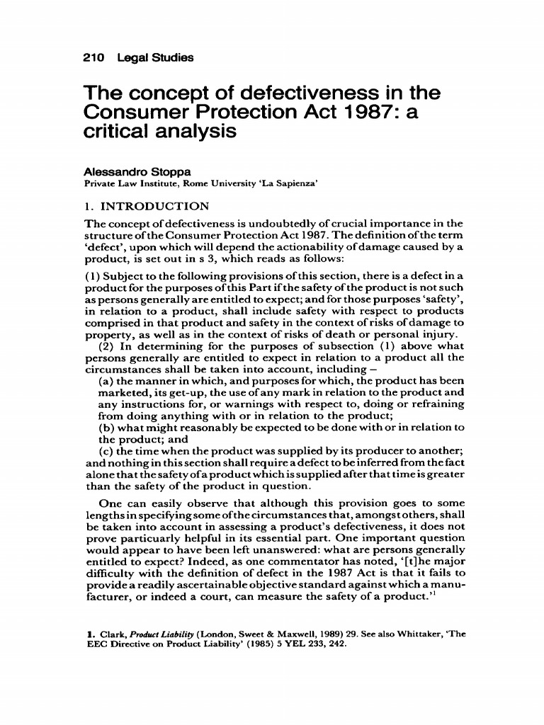 Defectiveness in Consumer Protection Act | PDF | Product Liability ...