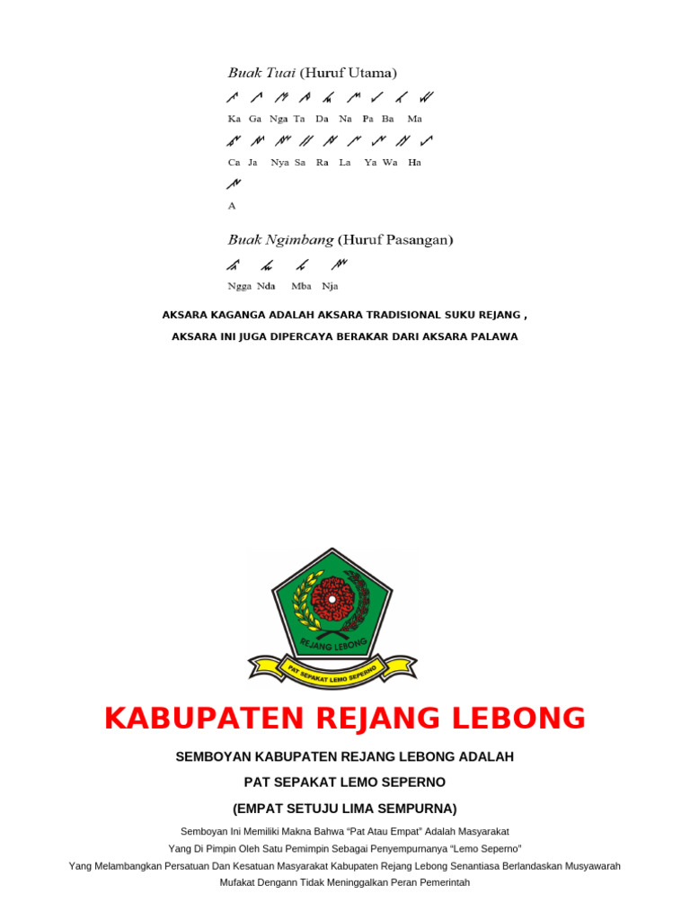 Aksara Kaganga dan Lambang Rejang Lebong | PDF