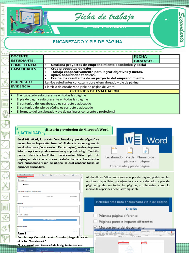 Ficha de Actividad Ept Compu Vi - Semana 1 | PDF | Microsoft Word ...
