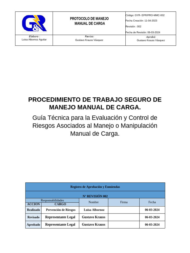 Capacitación Manejo Manual de Carga - 002 | PDF | Riesgo | Fuerza